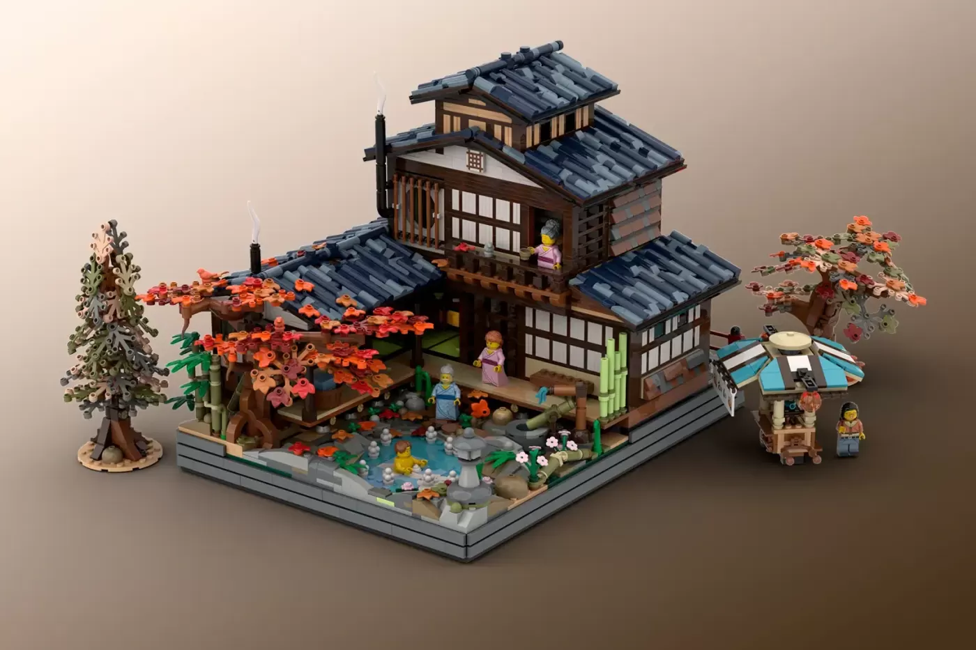 Autumn Japanese Onsen em LEGO® Ideas - as termas de outono que escondem um fantasma no sótão