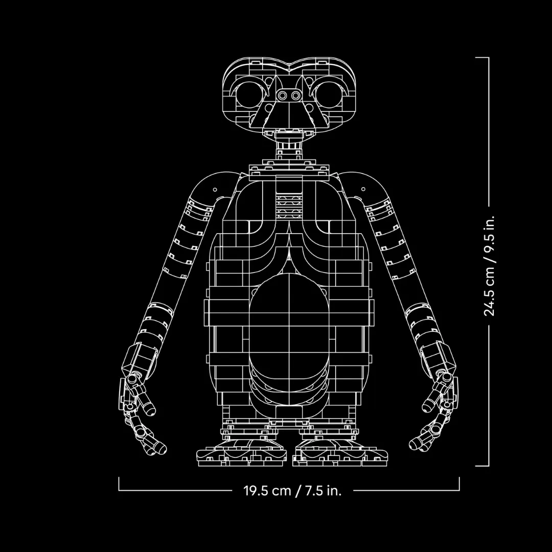 LEGO E.T. buildable figure schematic showing 1,226-piece alien construction with dimensions 19.5 cm wide by 24.5 cm tall.