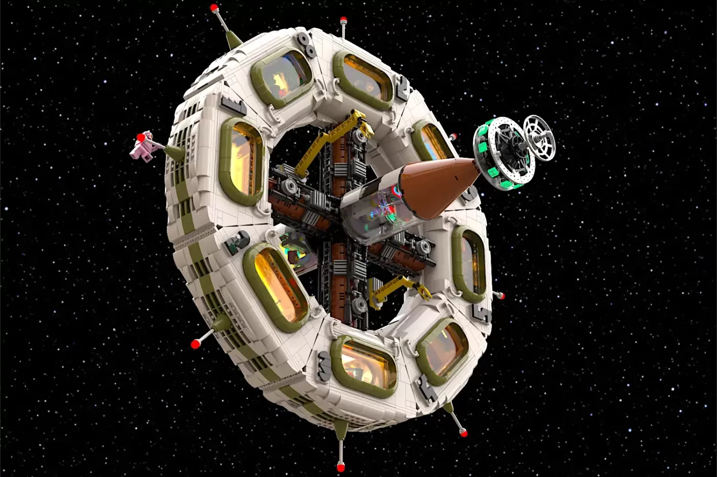The Grand Celestial Hotel em LEGO® Ideas - o resort orbital de 4493 peças com anel de gravidade a rodar de verdade