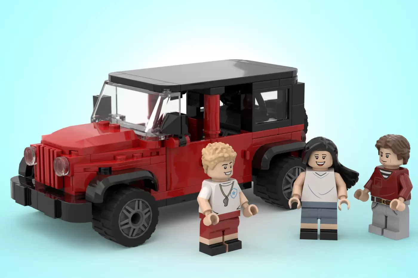 LEGO Ideas "Summer I Turned Pretty" set with red pickup truck and three minifigures on turquoise background.