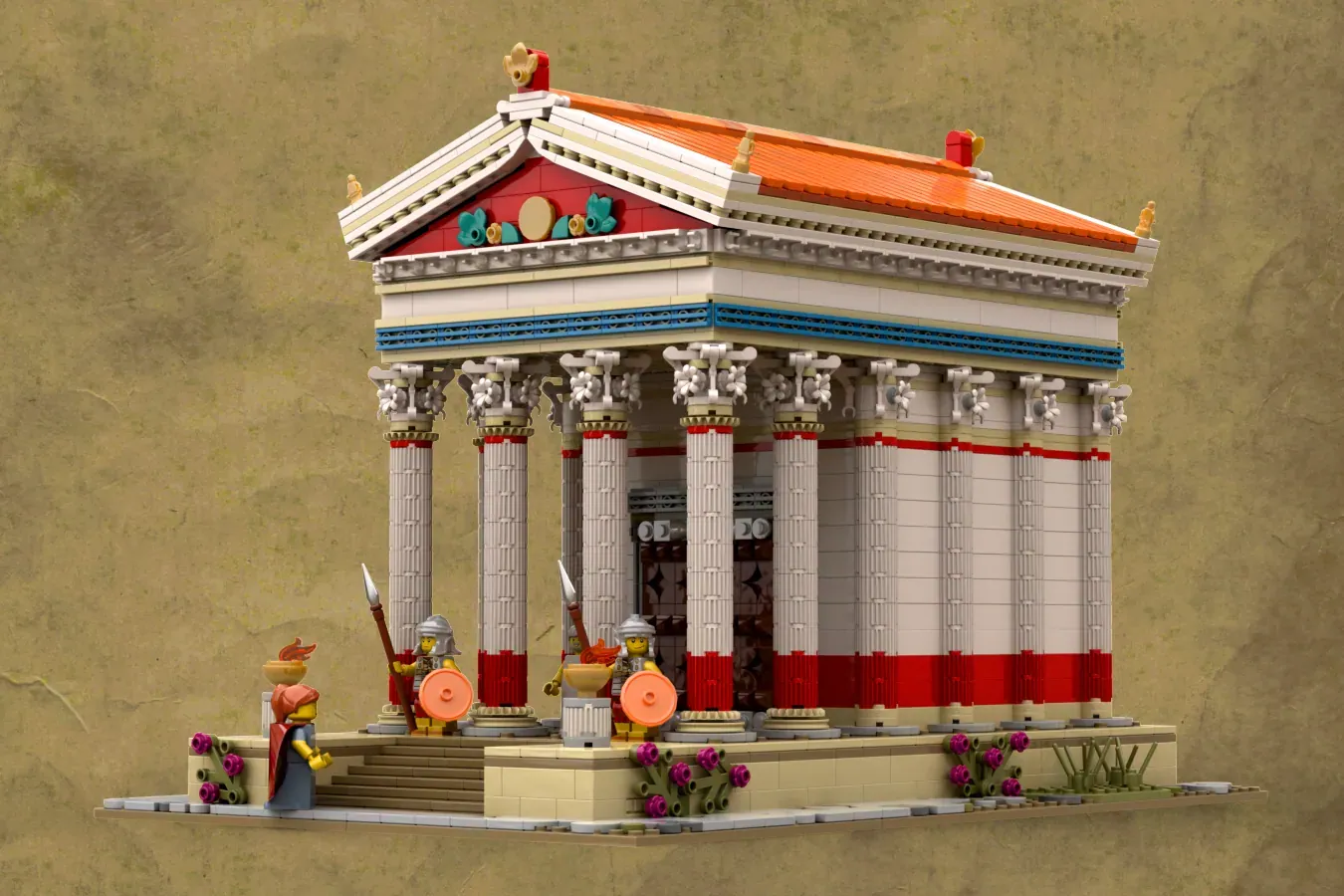 Templo Romano em LEGO® Ideas - 2700 Peças Pintadas de Vermelho como Roma Realmente Era